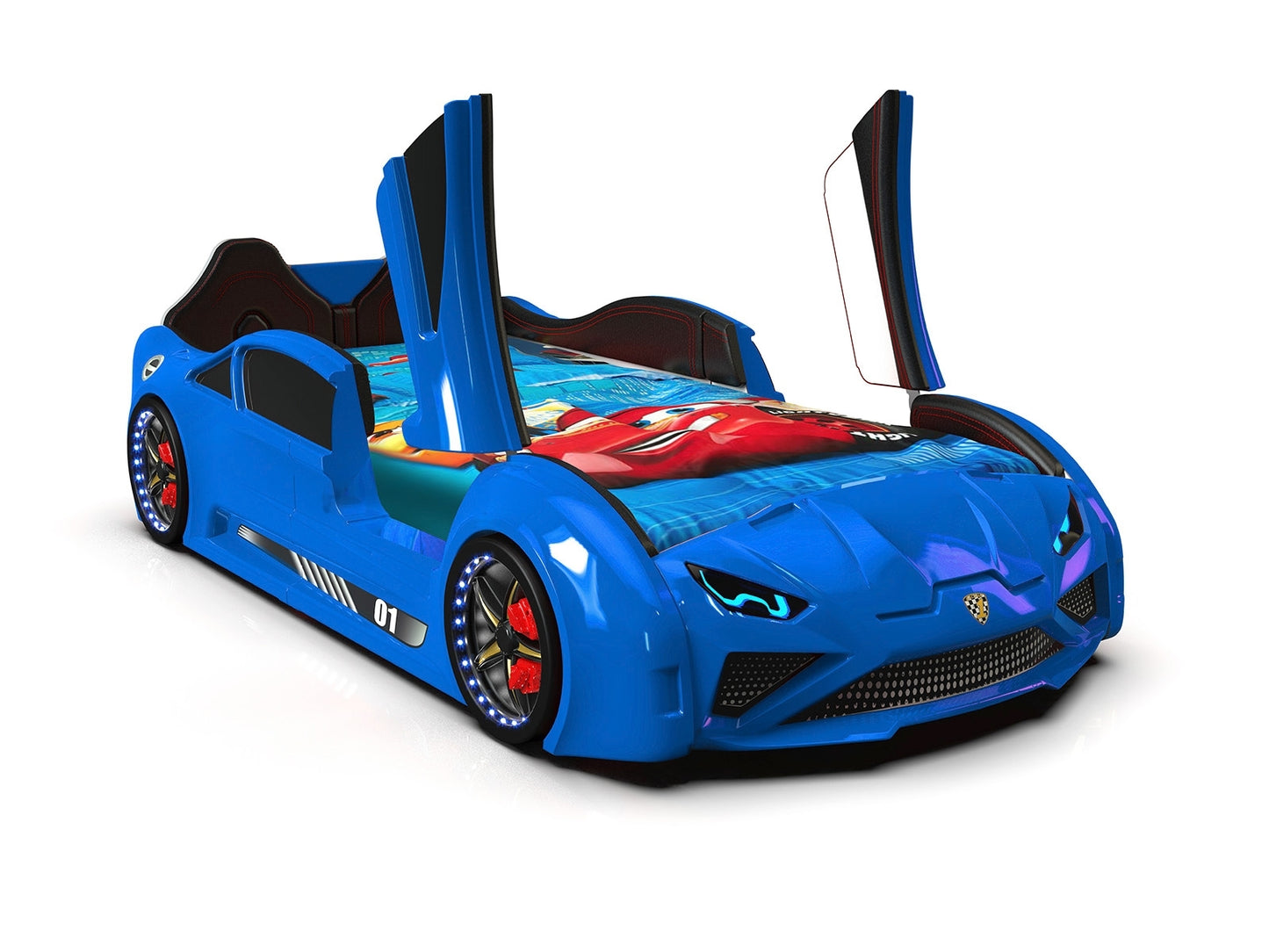 Lamborghini Race Car Bed - With Winged Doors, LED lights