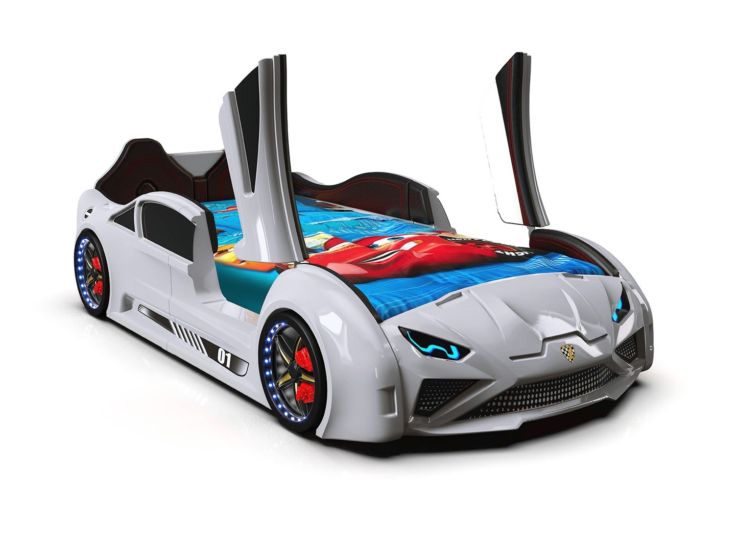 Lamborghini Race Car Bed - With Winged Doors, LED lights