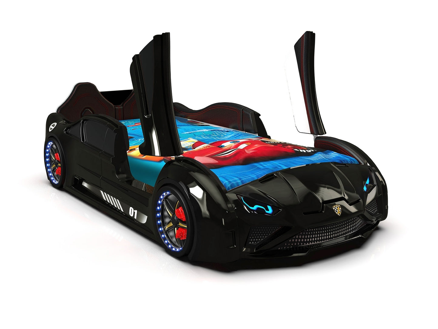 Lamborghini Race Car Bed - With Winged Doors, LED lights