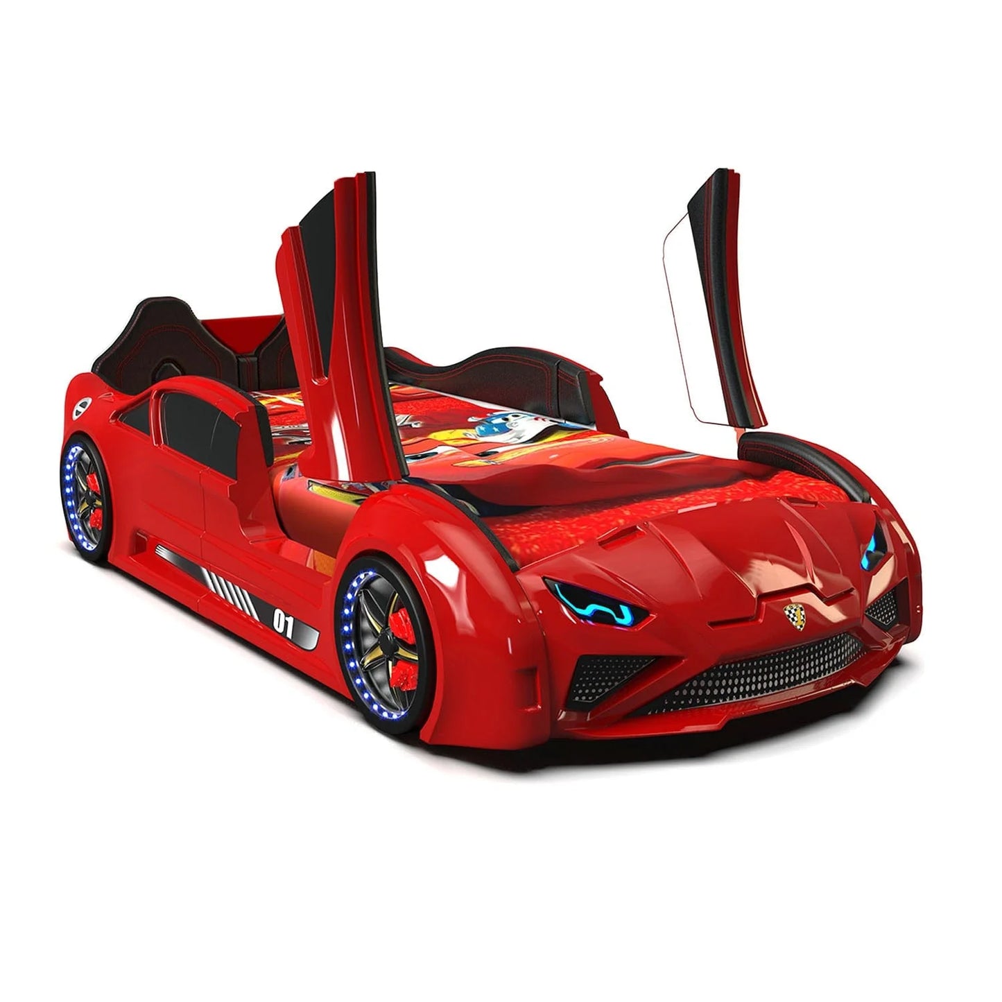 Lamborghini Race Car Bed - With Winged Doors, LED lights