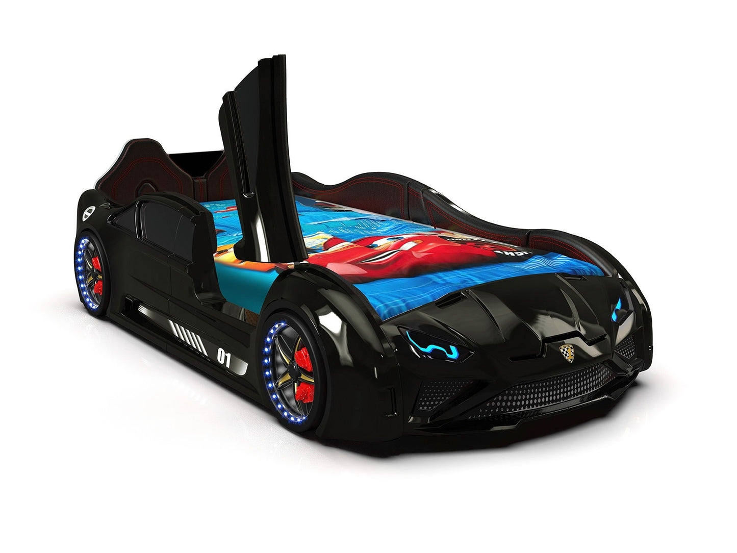 Lamborghini Race Car Bed - With Winged Doors, LED lights