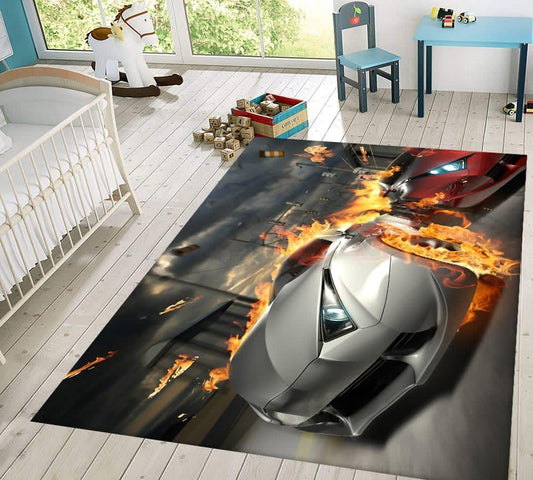 Kids Room Carpet Rug Burning Rubber